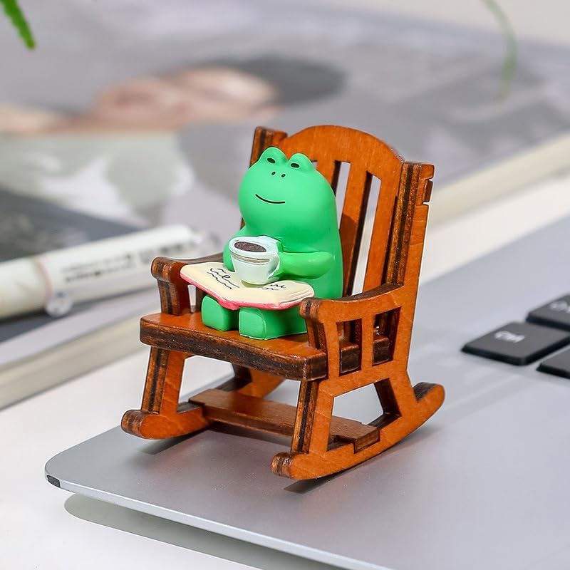 Miniature Frog Anime Figurines - Resin Desk Figurines, Cool Office Gadgets for Desk, Fun Desk trinkets Gift for Frog Lover（Rocking Chair） - size: 02-frog-Rocking Chair