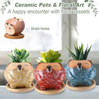 Cindeer 18 Pcs 2.5 Inch Owl Ceramic Succulent Planter Pots Mini Small Ceramic Pots with Drainage Hole and Bamboo Tray for Succulents Glaze Cactus for Home Garden Office Desk Decoration Gift Ideas - style: Owl
