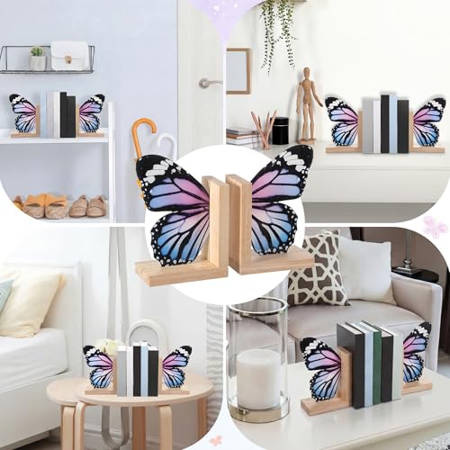 Decorative Butterfly Bookends Wooden Acrylic Butterflys Bookend Modern Bookshelf Decor Accent Book Stopper Decor for Home Farmhouse Shelves Office Lover Gift(Pale Blue Swallowtail Butterfly) - style: Pale Blue Swallowtail Butterfly
