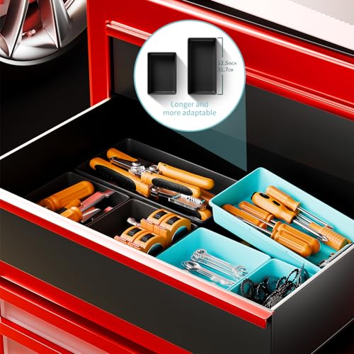[5 Sizes] [69 PCS] Tool Drawer Organizer, Tool Box Desk Drawer Tray, Rolling Tool Chest, Toolbox Organizer (Black+ Sky Blue) - color: Black+ Sky Blue