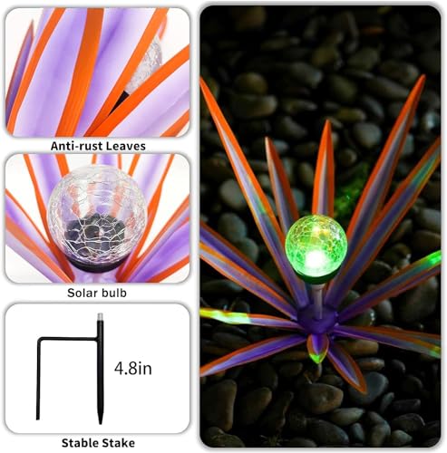 Metal Agave Plant Garden Art, 2 Pack Tequila Rustic Sculpture, Rustic Metal Agave Plants Garden Lawn Home Ornaments, for Yard Stakes, Garden Figurines, Outdoor Patio (2 PCS Purple with Light) - color: 2 Pcs Purple With Light
