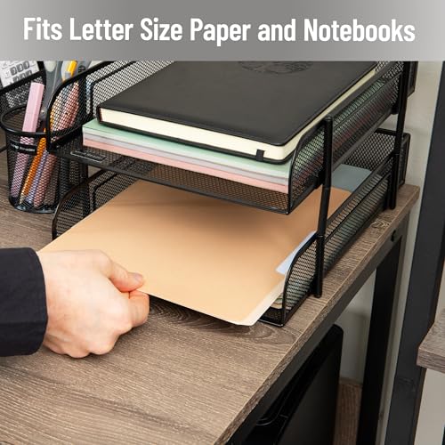 Mind Reader Stackable Paper Tray, Desktop Organizer, File Storage, Office, Metal Mesh, 2 Pcs, Black - color: Black