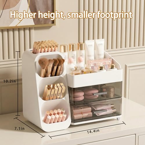 Large Capacity Makeup Organizer Countertop with Makeup Brush Holder for Vanity, Thickened Material, Bathroom Countertop Organizer Skin Care Perfumes Storage, Teen Girl Gifts for 12-23 Year（white） - color: White