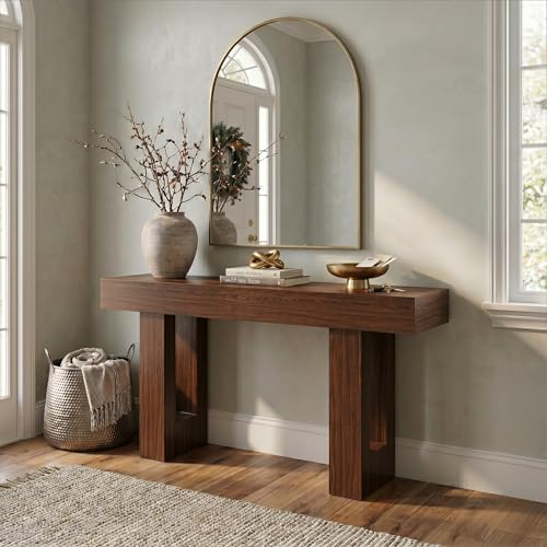 FURSUN 63" Console Table with 2 Drawers, Slim Entryway Table for Hallway, Narrow Sofa Table Behind Couch, Farmhouse Long Wood Accent Table for Foyer & Living Room, Dark Walnut - color: Dark Walnut