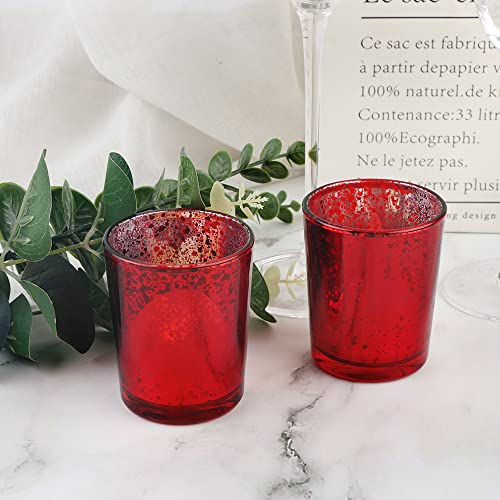 Red Mercury Glass Tea Light Holders Set of 36 - Elegant Votive Candle Holders for Weddings, Showers and Home Decor - Perfect for Table Centerpieces and Parties (Glass, Red) - color: Red