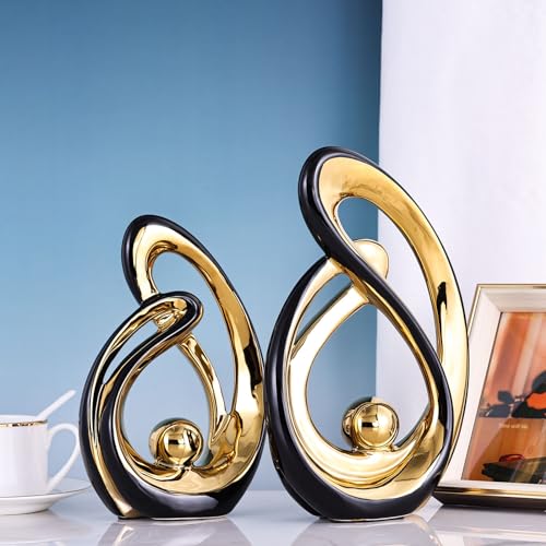 XMGZQ Home Decor Accent,Porcelain Art Mid Century Bookshelf Decorations,Gold Centerpieces for Tables,Abstract Ceramic Statue Sculpture for Coffee Table Mantel Tv Stand Centerpieces (Black, Large) - color: Black, size: Large