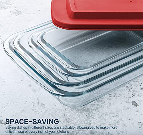 8-Piece Deep Glass Baking Dish Set with Plastic lids,Rectangular Glass Bakeware Set with Lids, Baking Pans for Lasagna, Leftovers, Cooking, Kitchen, Freezer-to-Oven and Dishwasher, Red - color: Red