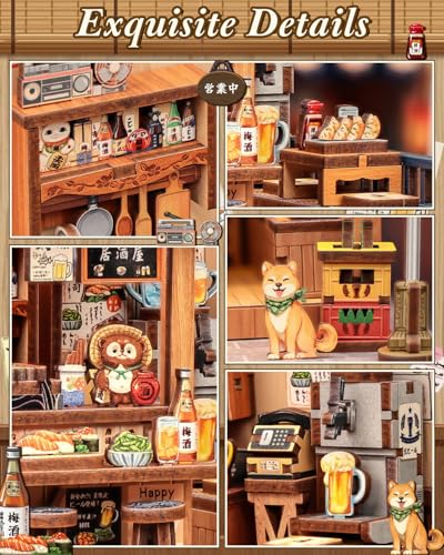 Book Nook Kit - DIY Miniature House Kit, 3D Puzzle Wooden Dollhouse with LED, Sakura Wine Alley, Tiny House Bookend, Bookshelf Decor, Crafts Gifts for Adults, Teens & Book Lovers - style: Choshi no Shitamachi