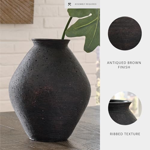 Signature Design by Ashley Hannela 12" Modern Distressed Polyresin Vase, Antique Brown - color: Dark Brown, size: 12 Inch