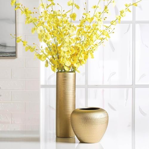 Gold Cylinder Ceramic Vintage Vase - 13.4" Tall Decorative Texture Modern Vase for Home Decor, Rustic Farmhouse Boho Vases for Living Room, Dining Room - style: Gold Texture Cylinder