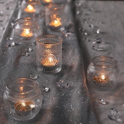 30 Pcs Assorted Clear Votive Candle Holders, Wedding Centerpieces Table Decorations, Glass Tea Lights Candle Holder for Party Decorations, Vintage Boho Candle Holders Bulk for Wedding Receptions - color: Clear