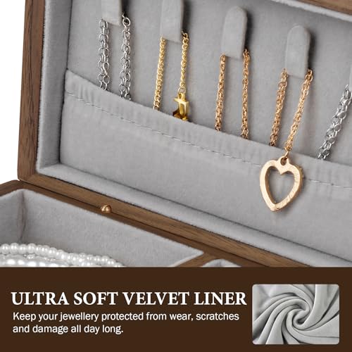 LadyRosian Wooden Small Jewelry Box - Mini Wood Travel Jewelry Case Portable Organizer for Rings, Earrings, Necklaces & Bracelets Storage Women Girls Men,Black Walnut - color: Black Walnut