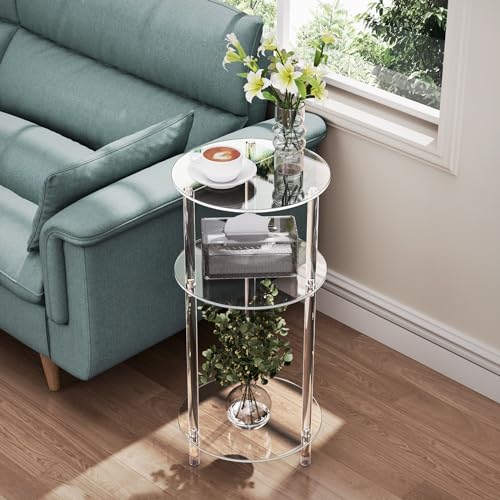Clear Round Acrylic Side Table Set of 2 for Small Spaces, 11.81" L x 11.81" W x 24.6" H, 3 Tier Small Drink End Table Nightstand, Minimalist Bedside Table for Living Room, Bedroom, Bathroom - size: 3 Tier 2-Pack (24.6"H)