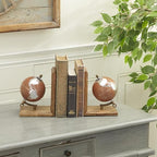 Deco 79 Wood Decorative Bookends Globe Non Skid Bookends, Set of 2 Office Bookends7", 7"H, Brown