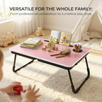 BUYIFY Foldable Laptop Bed Desk for Couch, Sofa - Large Lap Desk Tray Table with Cup Holder and Tablet Slot - Portable Notebook Stand for Eating, Writing, Studying and WFH (Pink) - color: Pink