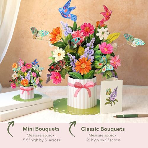 Freshcut Paper Pop Up Cards, Mini Enchanted Garden, 6 Inch Life Sized Forever Flower Bouquet 3D Popup Greeting Card, Birthday Cards, Thank You Card, Blank Notecard & Envelope - color: Enchanted Garden, size: Mini
