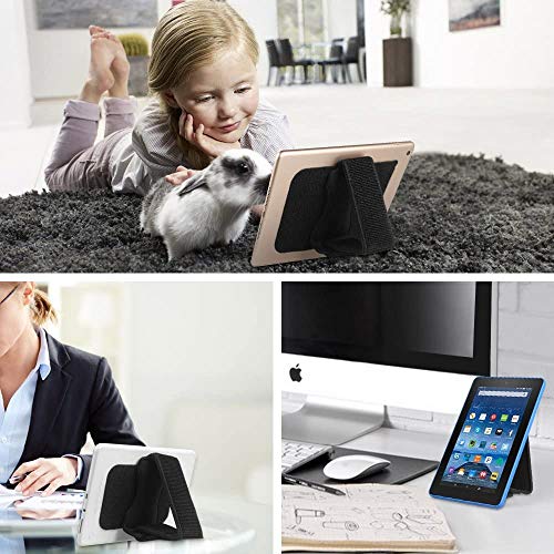 Fintie Universal Tablet Hand Strap Holder - [Dual Stand Supports] Detachable Padded Hook & Loop Fastening Handle Grip with Adhesive Patch for iPad/Galaxy Tab and All 7-11" Tablets, Black - color: Black