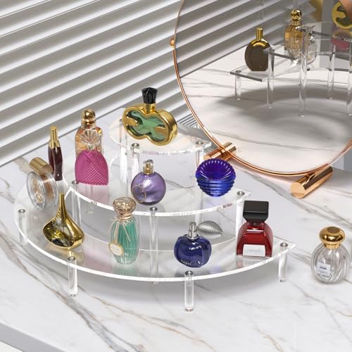 Dooiclear 3 Tier Acrylic Display Risers, Half Moon Cupcake Stand, Clear Perfume Organizer, Dessert Stand for Display, Clear Display Stand for Food, Cupcake, Perfume, Collections