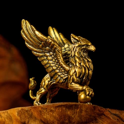 CHOVY Solid Brass Griffin Bookend Set - Heavy Duty Desk Organizer & Medieval Fantasy Decor, 100% Pure Brass Collectible Figurine for Study, Library, Office & Fantasy Lover Gift - color: Griffin