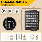 Championship Ring Display Case, 36 Ring Posts Sports Ring Display Case Wooden Shadow Box for Baseball Basketball Football Softball Award Rings Fan Souvenirs