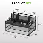 SUPEASY 3 Tier Desk Organizer, Mesh Letter Tray Paper Organizer with 5 Adjustable Storage Compartments & Pen Holder, Metal Desk Accessories for Home Office School, Black - size: 13.6" x 9.4" x 2.3"