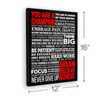 HoneyKICK A Champion's Mantra Motivational Canvas Wall Art, 12" W x 16" H, Positive Quotes, Mindset, Inspirational Wall Art Decor for Home, Bedroom, Office, Gym, Teenage Room Decor (Wrapped Canvas)