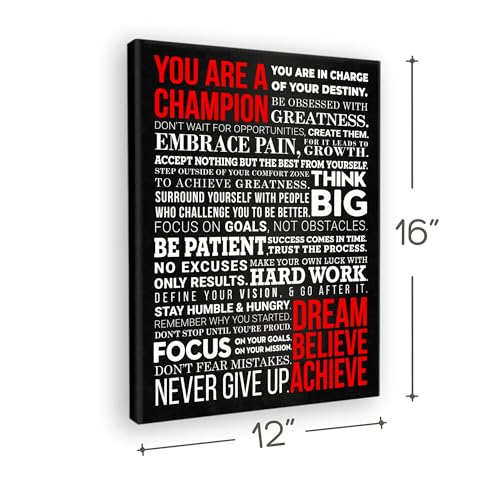 HoneyKICK A Champion's Mantra Motivational Canvas Wall Art, 12" W x 16" H, Positive Quotes, Mindset, Inspirational Wall Art Decor for Home, Bedroom, Office, Gym, Teenage Room Decor (Wrapped Canvas)