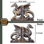 Large Steampunk Fantasy Dragon Statue, Decorative Bookends for Heavy Books, Unique Book Ends Decor for Shelves.