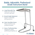 MediChoice Mayo Portable Adjustable Tray Steel Premium Instrument Stand Medical Dental Salon Tattoo Esthetician Mobile Service Cart Table Station Height 34-54 Inch MAYO1201