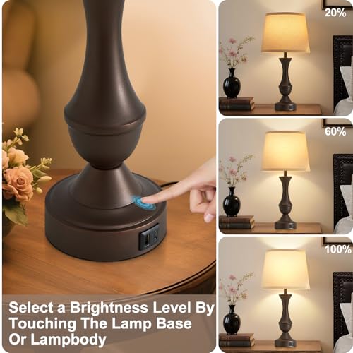Luvkczc 22" Table Lamp Set of 2 - Vintage Brown Bedside Lamp with Beige Fabric Shade, Dimmable, USB C+A Ports, Nightstand Lamp for Living Room Bedroom (Bulb Included) - color: Brown,Beige, size: 22in