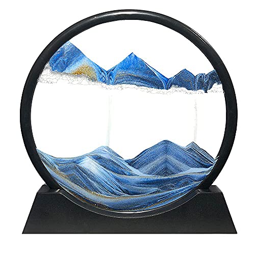 Muyan Moving Sand Art Picture Sandscapes in Motion Round Glass 3D Deep Sea Sand Art for Adult Large Desktop Art (Blue, 7 Inch) - color: Blue, size: 7 Inch