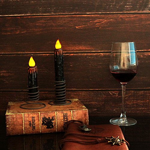 CVHOMEDECO. Real Wax Hand Dipped Battery Operated LED Timer Taper Candles Country Primitive Flameless Lights Décor, 6-3/4 Inch, Matt Black, 3 PCS in a Package - color: Matt Black 3 Pcs