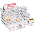HOUSE DAY Makeup Drawer Organizer Trays 17 PCS, 4-Size Clear Drawer Organizers with Silicone Pads, Vanity Organizers and Storage, Non Slip Plastic Drawer Organizer for Desk, Bathroom, Kitchen, Office - size: 17 Pcs