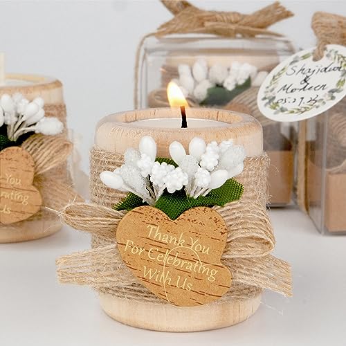 12PCS Wooden Tealight Candle Holders, Wedding Thank You Favors for Guests, Baptism/Bridal Shower Centerpieces for Tables, Wood Cylinder Candle Set for Baby Shower Decorations(Double Heart Tag) - size: 12
