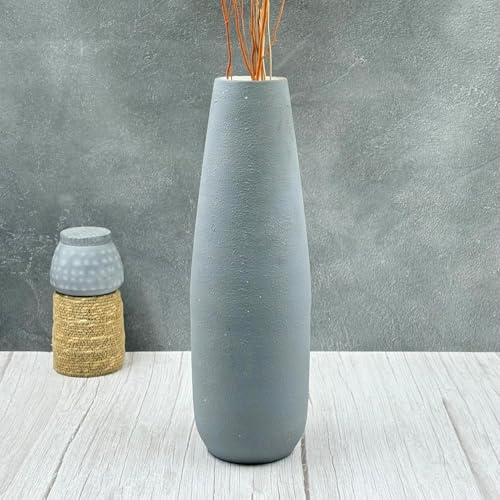 Hosley 16 in High Dark Gray Metal Vase, Ideal for Dried Flowers Gift for Floral Arrangements Wedding Home Spa Votive Candle Gardens - color: Dark Gray 2