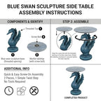 Luxurious Swan Side Table - 20" Premium Faux Marble Accent Table with Hand-Finished Resin Swan Statue Base - High-End Round End Table for Upscale Living Room, Master Suite - Tool-Free - color: Blue Swan