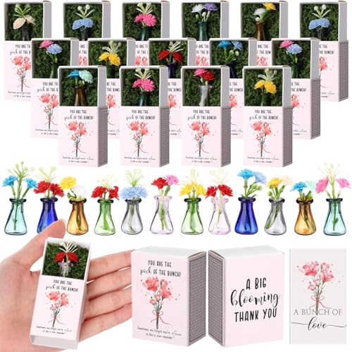 24 Sets Mother's Day Bulk Gifts for Women Teacher Nurse Appreciation Positive Mini Bud Vases with Flower Office Desk Decor Mini Box Breathing Thank You Gifts for Graduation Coworker Staff (Pink) - color: Pink