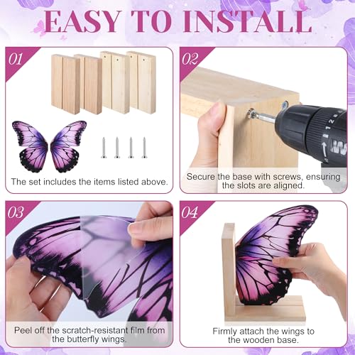 Decorative Butterfly Bookends Wooden Acrylic Butterflys Bookend Modern Bookshelf Decor Accent Book Stopper Decor for Home Farmhouse Shelves Office Lover Gift(Purple Butterfly) - style: Purple Butterfly