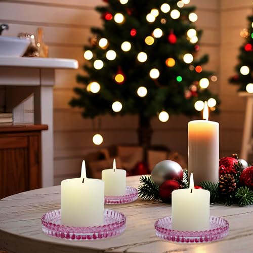 Candleholder Glass Candle Holder Plates Set of 6, Round Glass Candle Tray Plates for Dining Wedding Christmas Party Evening Light, Pink - color: Pink
