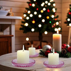 Candleholder Glass Candle Holder Plates Set of 6, Round Glass Candle Tray Plates for Dining Wedding Christmas Party Evening Light, Pink - color: Pink