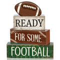 Yuntau 4pcs Football Christmas Table Decoration Happy Football Wooden Block Sign Rugby Tiered Tray Decor Centerpiece Decorative Faux Book Stack for Holiday Tabletop Fireplace Shelf Desk Party Decor - style: Classic Football