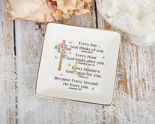 Christian Bible Verse Prayers Jewelry Dish Gift for Women, 4" Ceramic Jewelry Tray, Christian Inspiration Gifts - Mother's Day, Birthday, Religious Gift - Communion, Confirmation Gifts for Daughter - color: Christian Bible Prayers