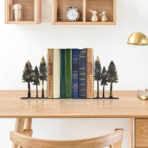 Forest Metal Bookends - Handcrafted Iron Pine Tree Decor for Shelves, Rustic Nature-Inspired Book Ends, 6.6x1.2x5.9 Inch Durable Home Decor for Nature Lovers - color: S