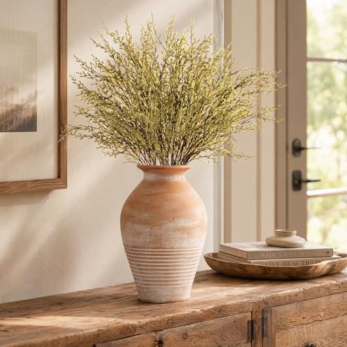 Ceramic Flower Vase Home Decor | Farmhouse Pottery Rustic Vases | Vintage Terracotta Vase | Boho Distressed Vase Decorationfor Centerpieces, Living Room, Fireplace (9.2" Retro)