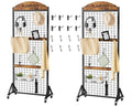 CHOEZON Grid Wall Panel 5.7' x 2' FT Grid Display Rack, 2 Pack Movable Gridwall Display Stand with 8 S-Shaped Hooks and 8 Garment Hooks, Floorstanding Wire Grid Rack, Rustic Brown and Black TCJ17P2BF - color: Rustic Brown and Black