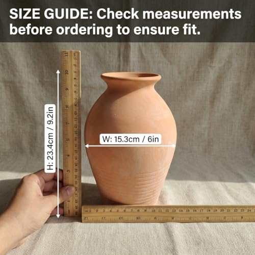 Ceramic Whitewashed Terracotta Farmhouse Vase, 9.2 inch Height, Pottery Decorative Flower Vases,Clay Decorative Vases for Home Decor, Table, Living Room, Shelf, Mantel Decoration (Terracotta White) - color: Terracotta White