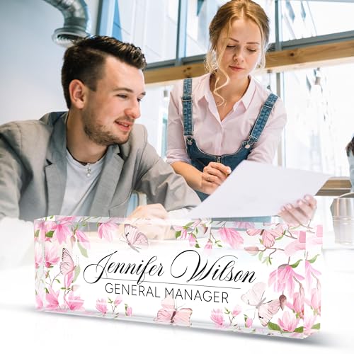 Desk Name Plate Personalized, Personalized Name Plate for Desk, Custom Office Desk Decor The Office Gifts for Women Men, Acrylic Desk Accessories Employee Appreciation Gifts for Boss, Manager, Teacher - color: Butterfly 1