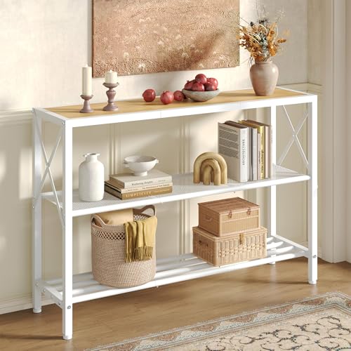 Hoctieon Industrial Console Table, 3 Tier Entryway Tables, Hallway Desk, Narrow Sofa Tables with Shelves, Entrance Table for Entryway, Living Room, Foyer, Hallway, Office, Oak Beige - color: Oak Beige