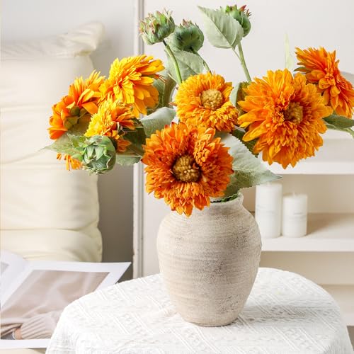 Ceramic Flower Vase - 7.4 Inch Farmhouse Rustic Vase for Home Decor Handcrafted Pottery Vase Small Terracotta Vases for Dining Table Decor Fireplace Living Room Bathroom Wedding Centerpiece - color: 205-1-7.4in