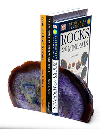 Agate Bookend with Rubber Bumpers Plus Includes Bonus Minerals (3.5-6 lb, Purple) - color: Purple, size: 3.5 - 6 lb